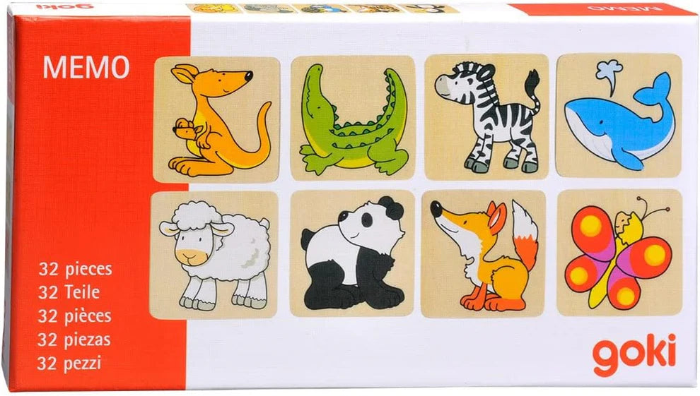 Goki Animal Memory Game, 32 Wooden Tiles