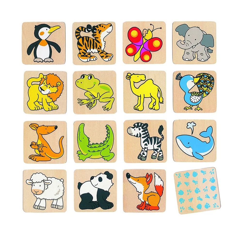 Goki Animal Memory Game, 32 Wooden Tiles