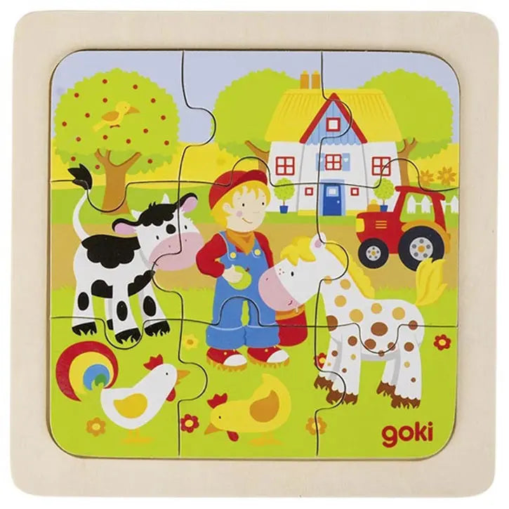 Goki Wooden Puzzle, 9 Pieces: Farm, Jungle, Sea, or City