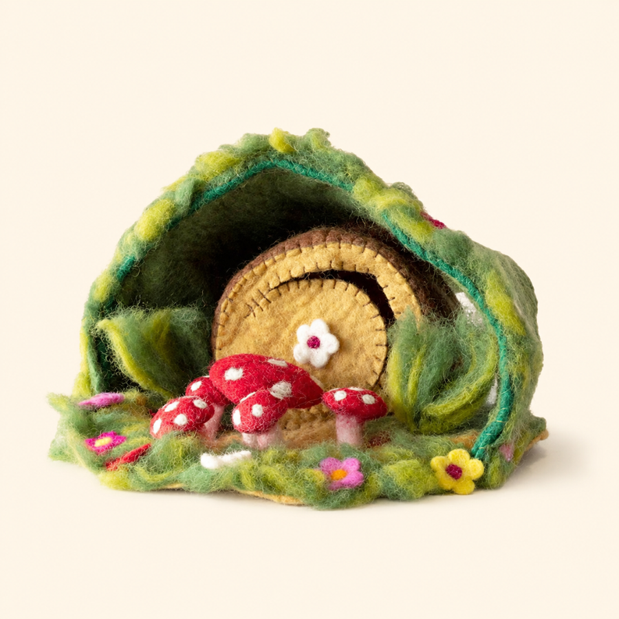 Felt hobbit hollow house for small-world and storytelling play