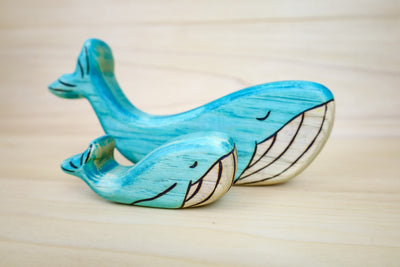 Wooden Blue Whale Toy- Mom Or Baby Whale