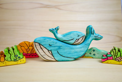 Wooden Blue Whale Toy- Mom Or Baby Whale