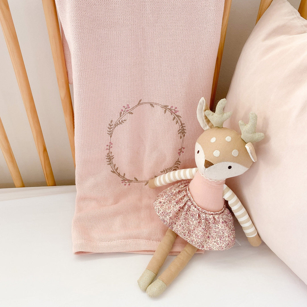 Wreath Embr. Double Sided Blanket - Pink