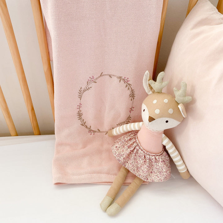 Wreath Embr. Double Sided Blanket - Pink