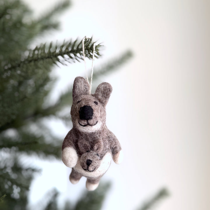 Felt Kangaroo with Baby Ornament