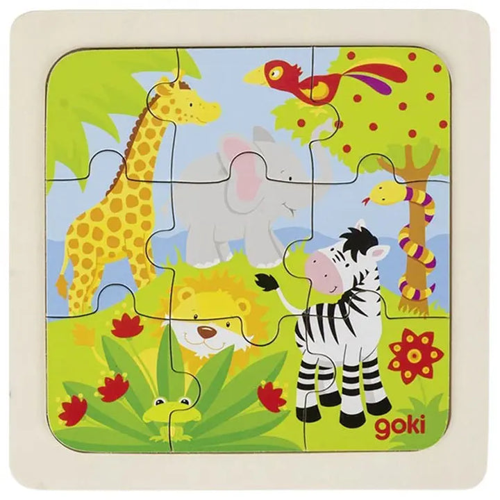 Goki Wooden Puzzle, 9 Pieces: Farm, Jungle, Sea, or City
