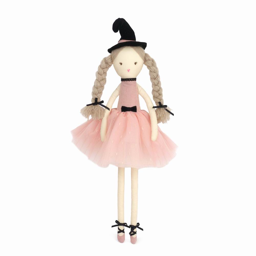 Mon Ami Aggie the Witch plush doll wearing a pink tulle dress and witch hat