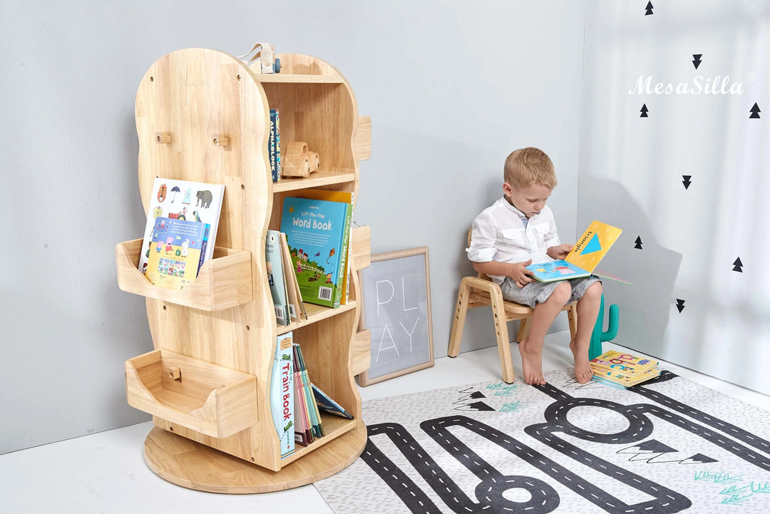 Mesasilla Solid Wood Rotating Bookshelf for Kids - 360 Degree Home Library