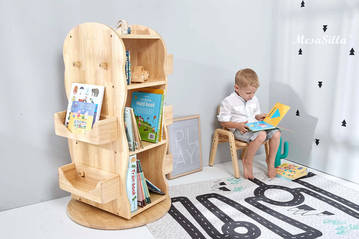 Mesasilla Solid Wood Rotating Bookshelf for Kids - 360 Degree Home Library