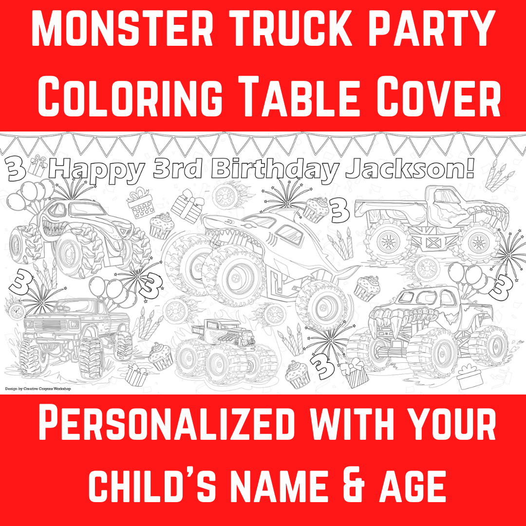 Monster Truck Coloring Tablecloth