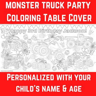 Monster Truck Coloring Tablecloth