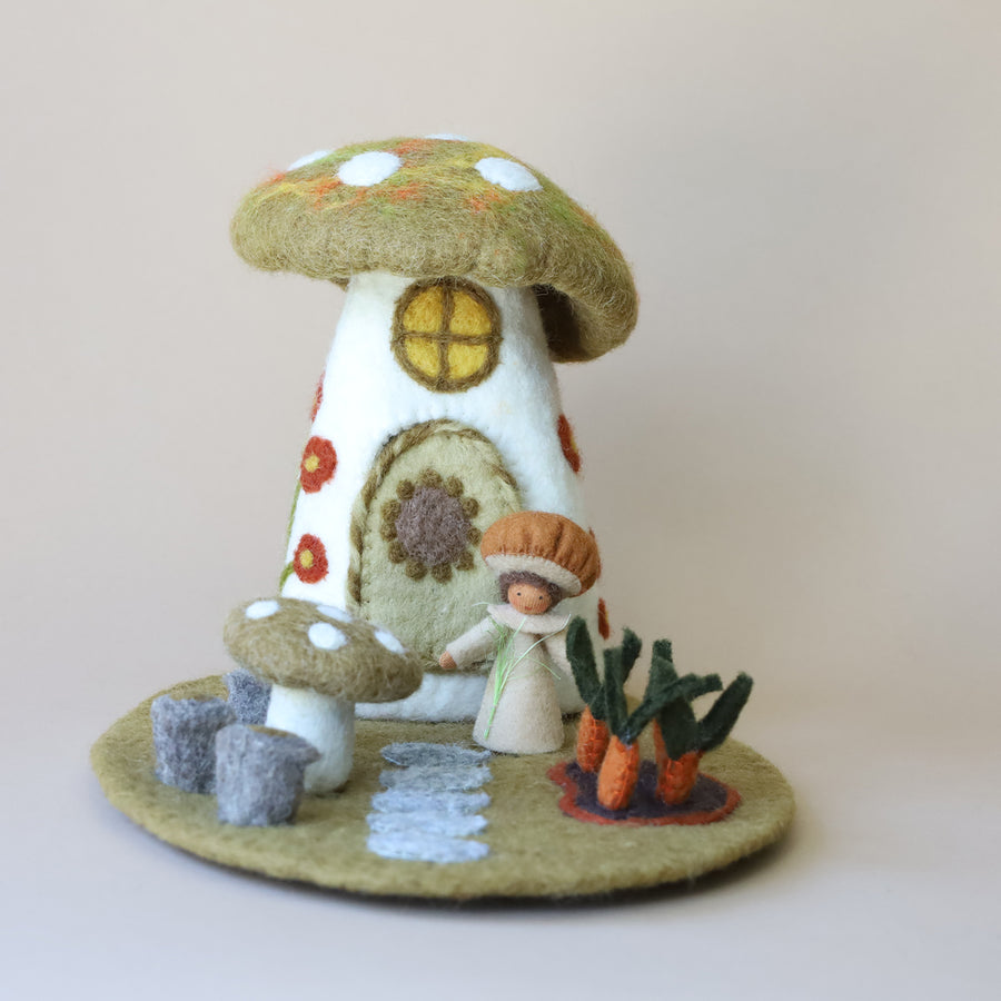 Mushroom House with Carrot Garden Mat
