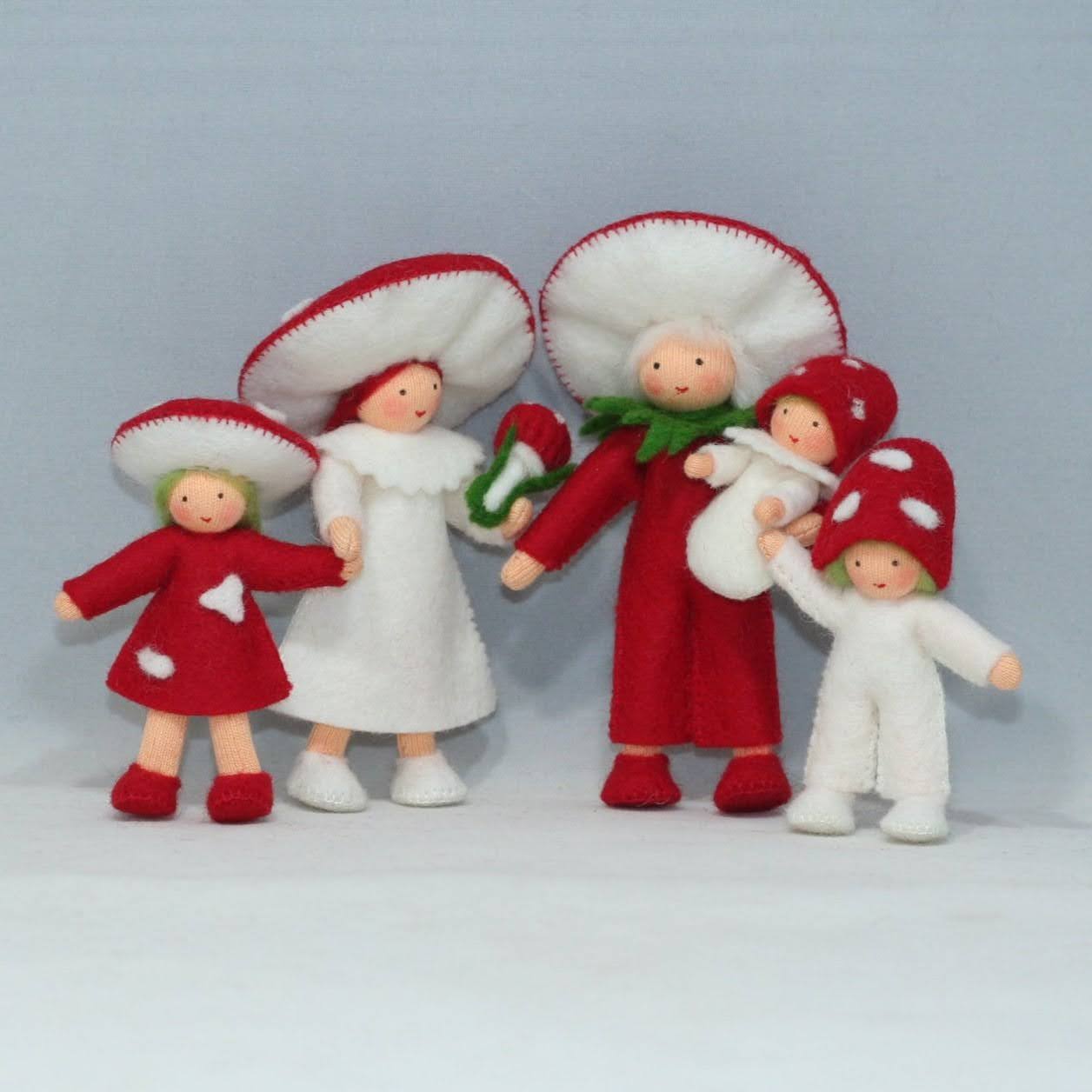 Red Mushroom Family (3.5")  | Light Skin Tone | Set of 5 Dolls