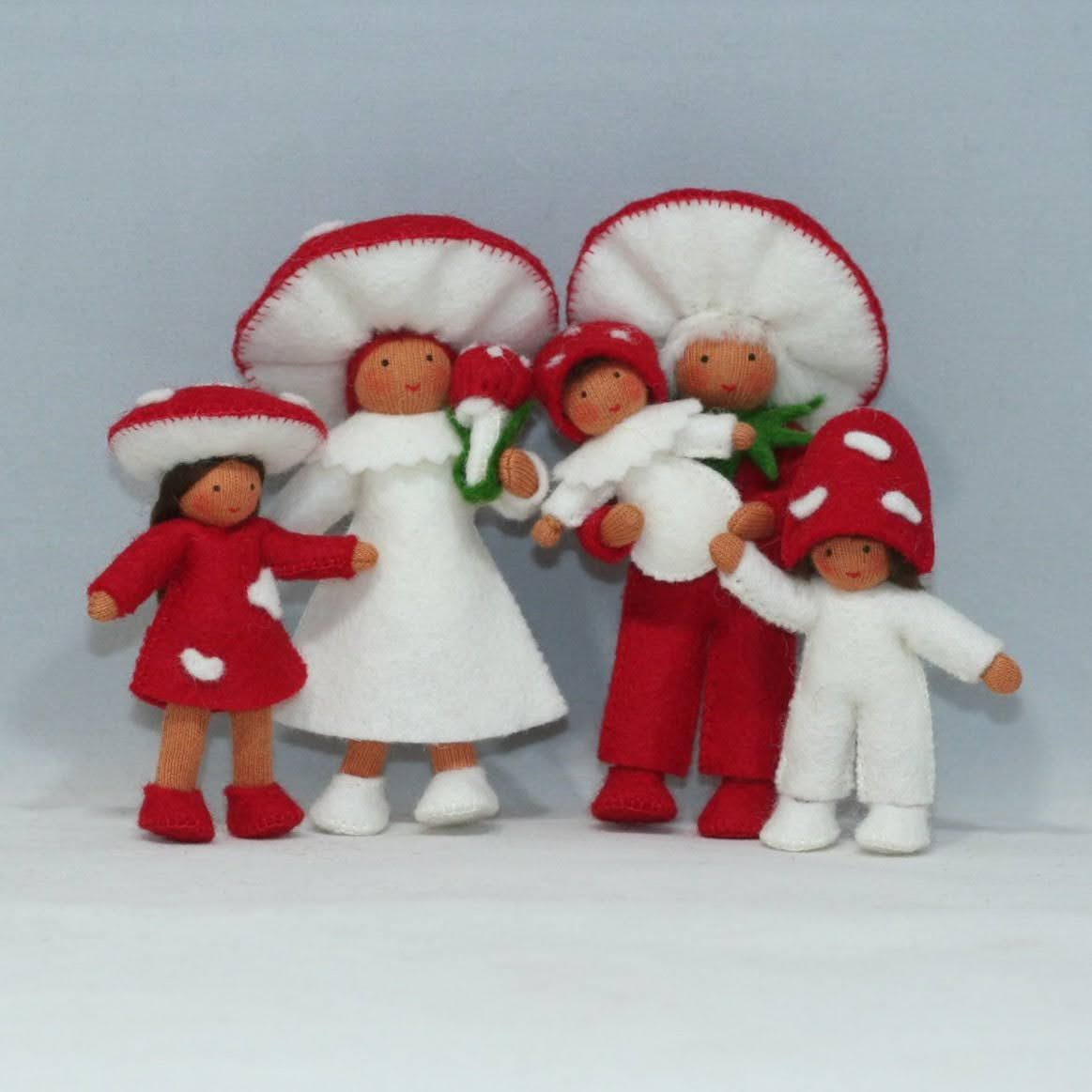 Red Mushroom Family (3.5")  | Medium Skin Tone | Set of 5 Dolls