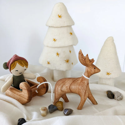 Papoose Wooden Reindeer and Sleigh