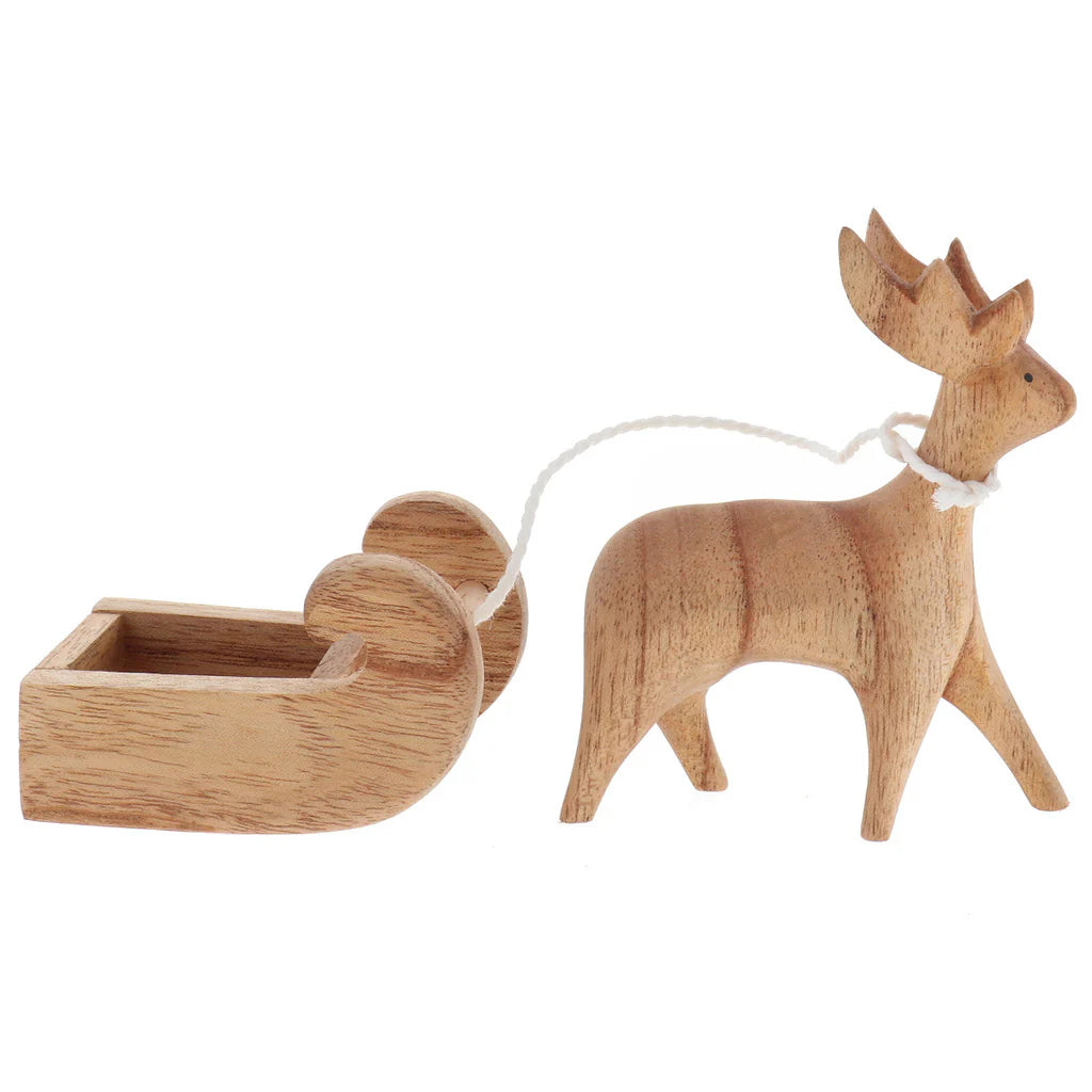 Papoose Wooden Reindeer and Sleigh