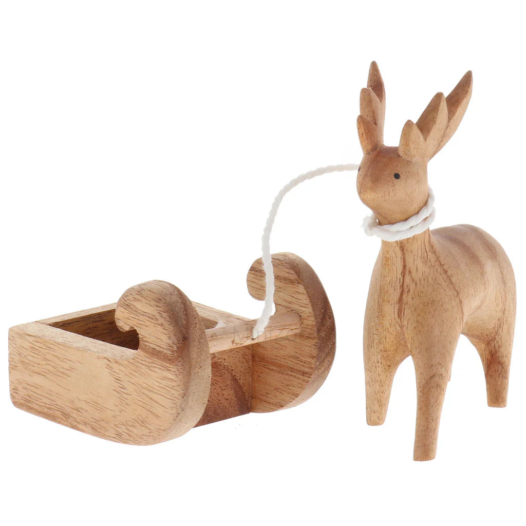 Papoose Wooden Reindeer and Sleigh