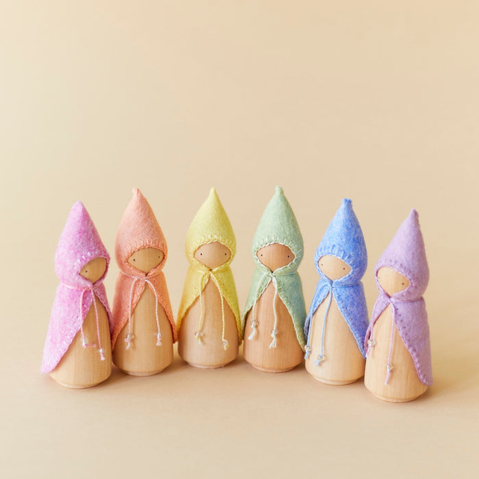 Pastel Rainbow Wooden Gnome Set