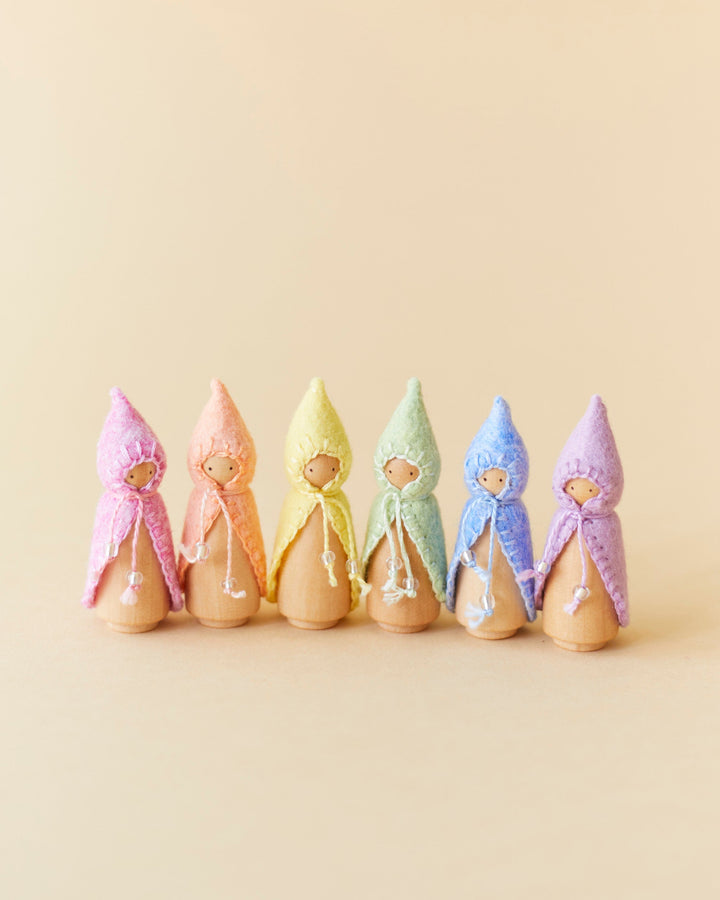 Mini Pastel Rainbow Wooden Gnome Set