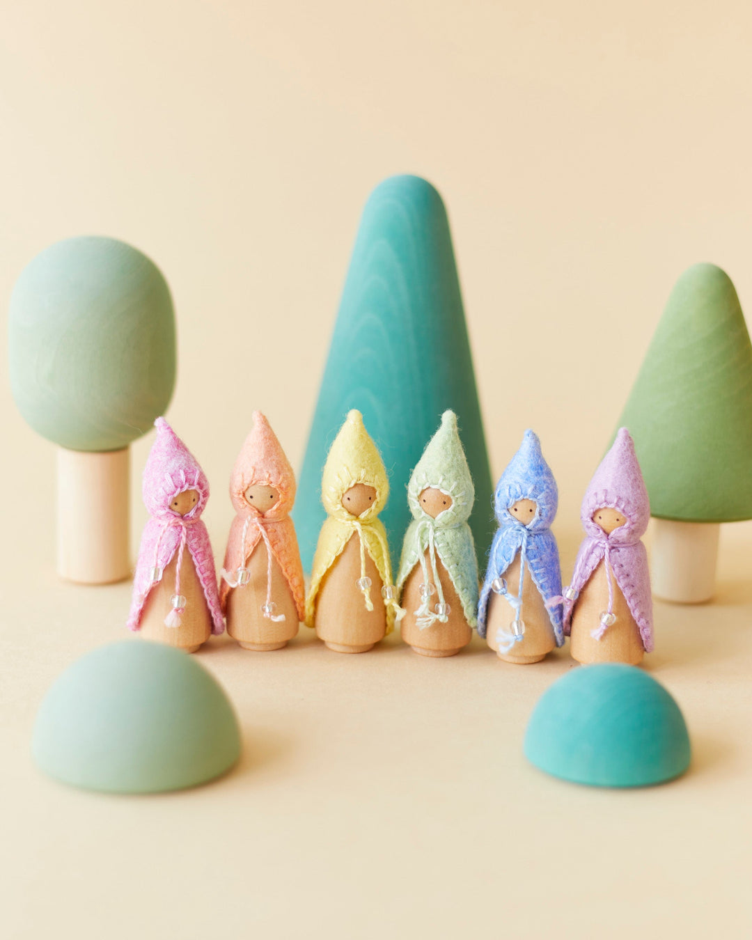 Mini Pastel Rainbow Wooden Gnome Set