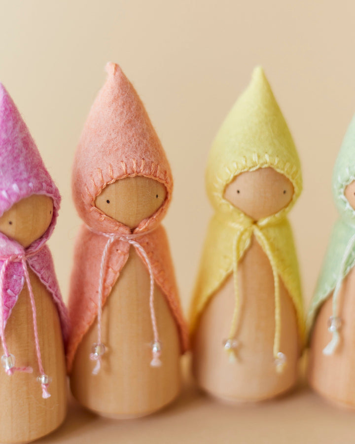 Pastel Rainbow Wooden Gnome Set