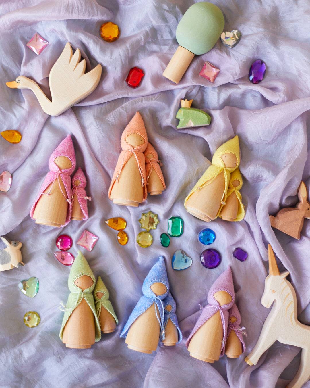 Pastel Rainbow Wooden Gnome Set