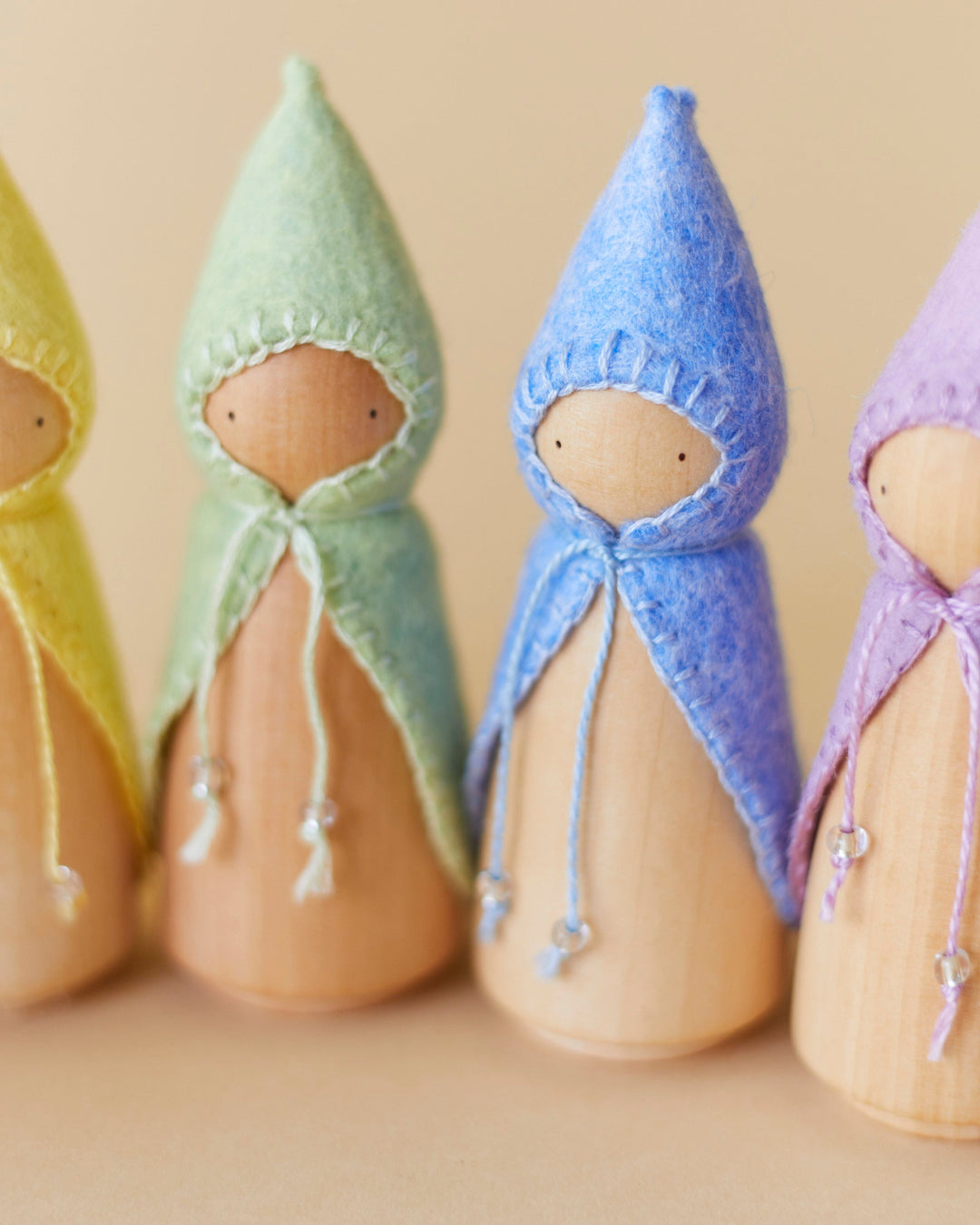 Pastel Rainbow Wooden Gnome Set