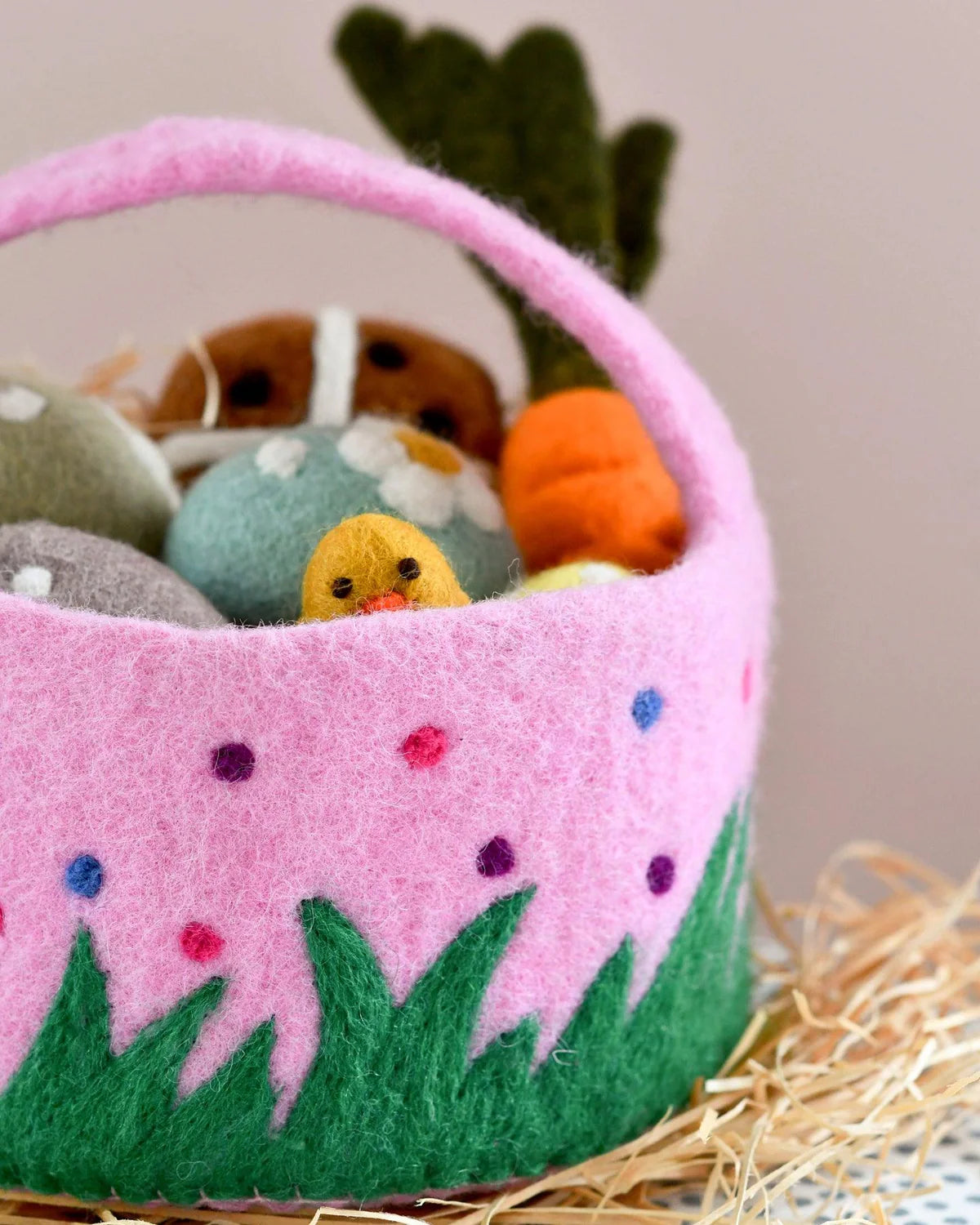 Pre-Order Felt Pink Basket with Colorful Dots (Ships in late January)