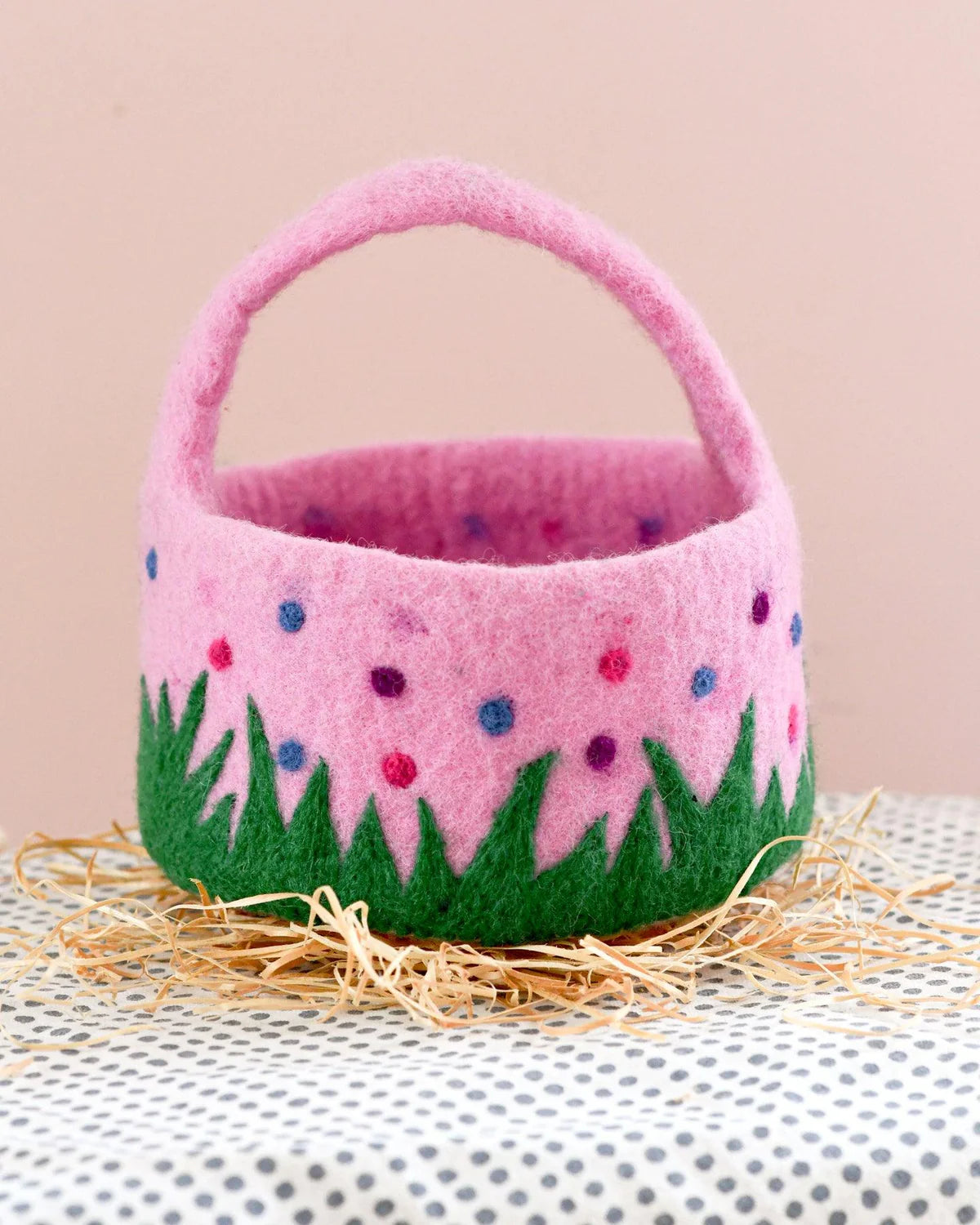 Pre-Order Felt Pink Basket with Colorful Dots (Ships in late January)