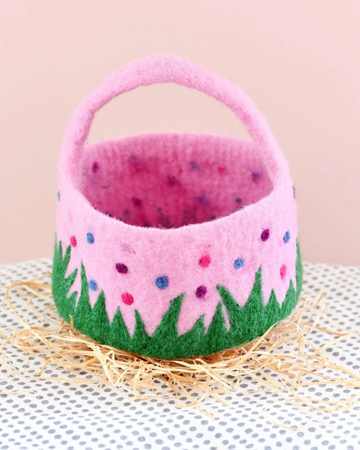 Pre-Order Felt Pink Basket with Colorful Dots (Ships in late January)