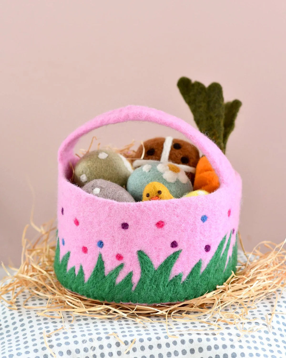 Pre-Order Felt Pink Basket with Colorful Dots (Ships in late January)