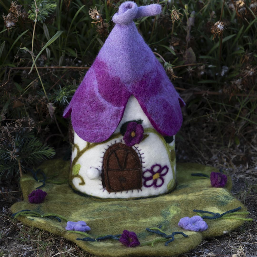 Purple Flower Fairy House and Mat