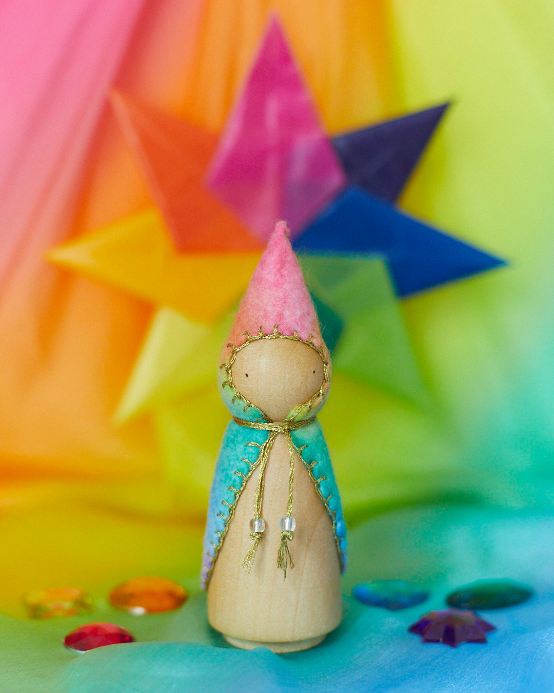 Rainbow Wooden Gnome