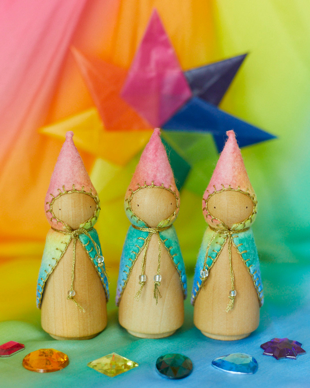 Rainbow Wooden Gnome