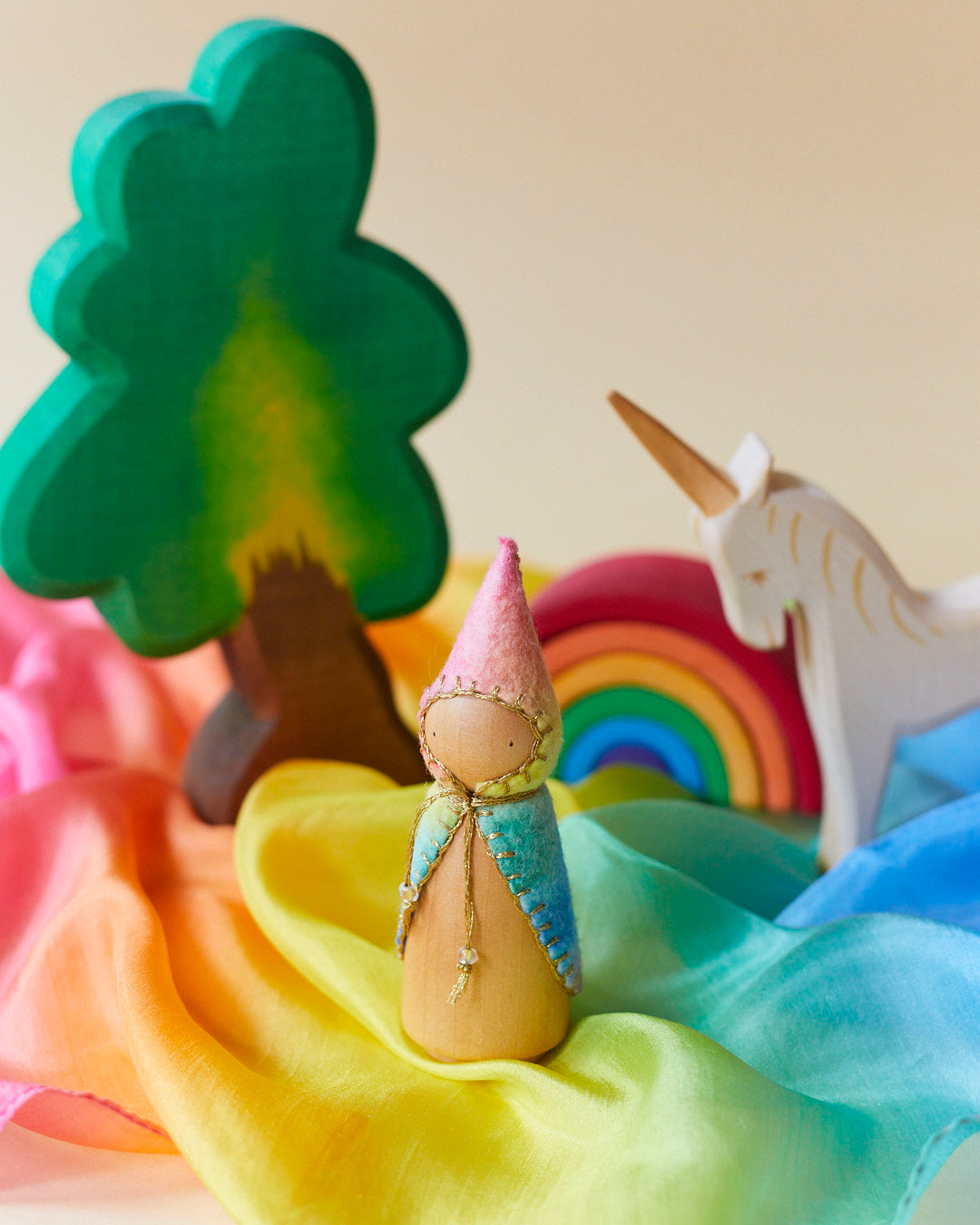 Rainbow Wooden Gnome