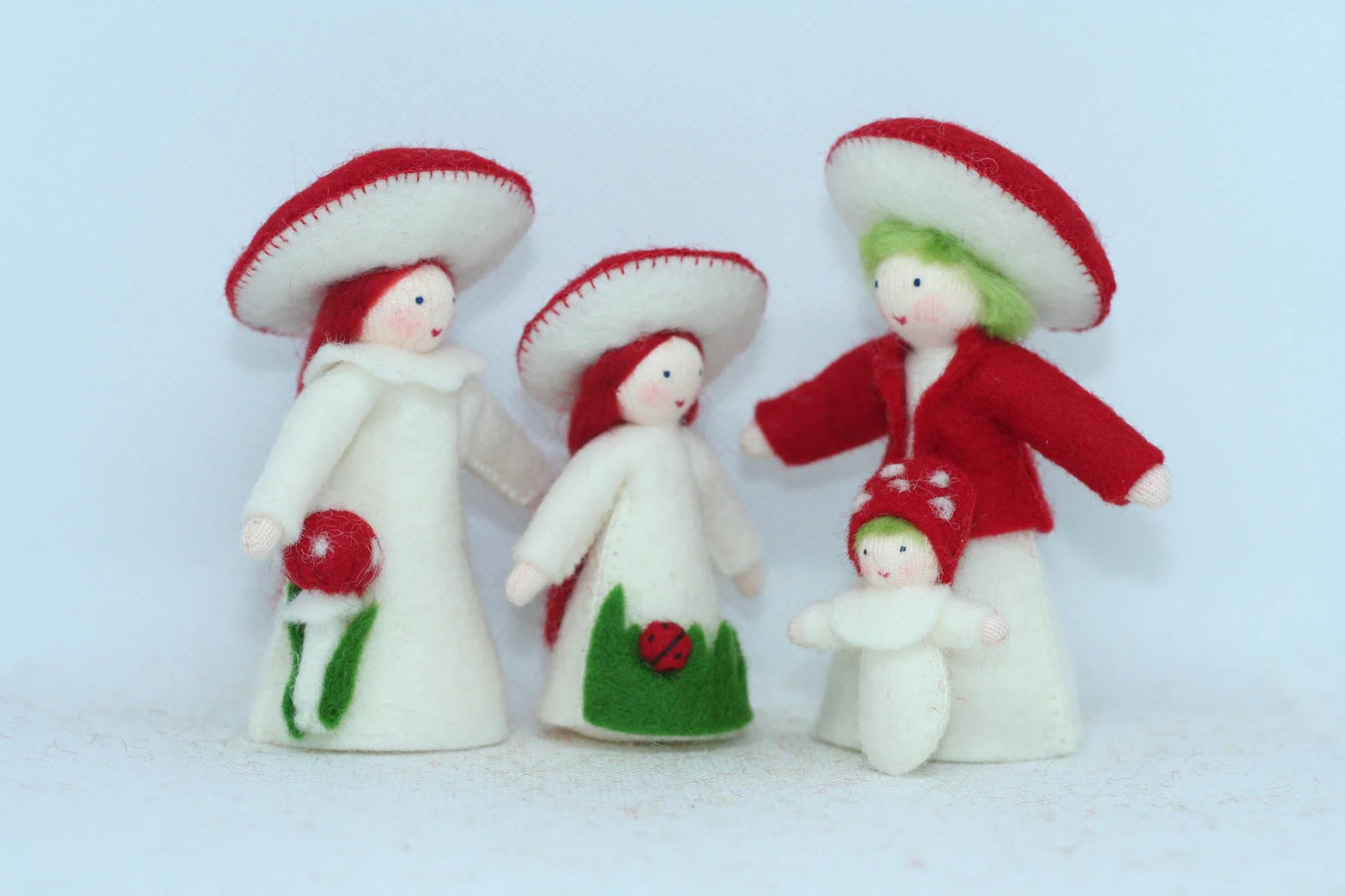 Red Mushroom Family | Fair Skin Tone | Set of 4 Dolls