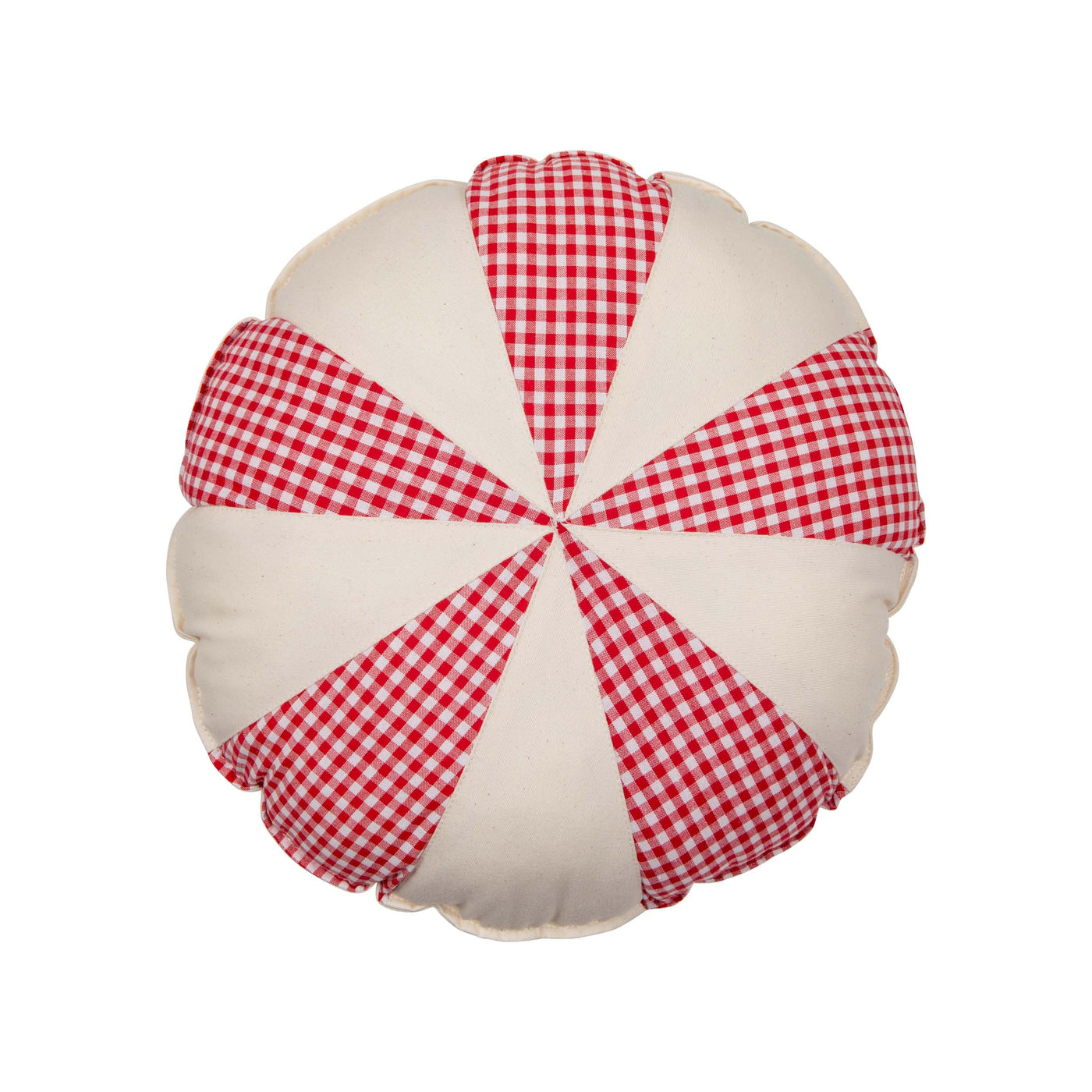 “Red Checkered” Round Patchwork Pillow