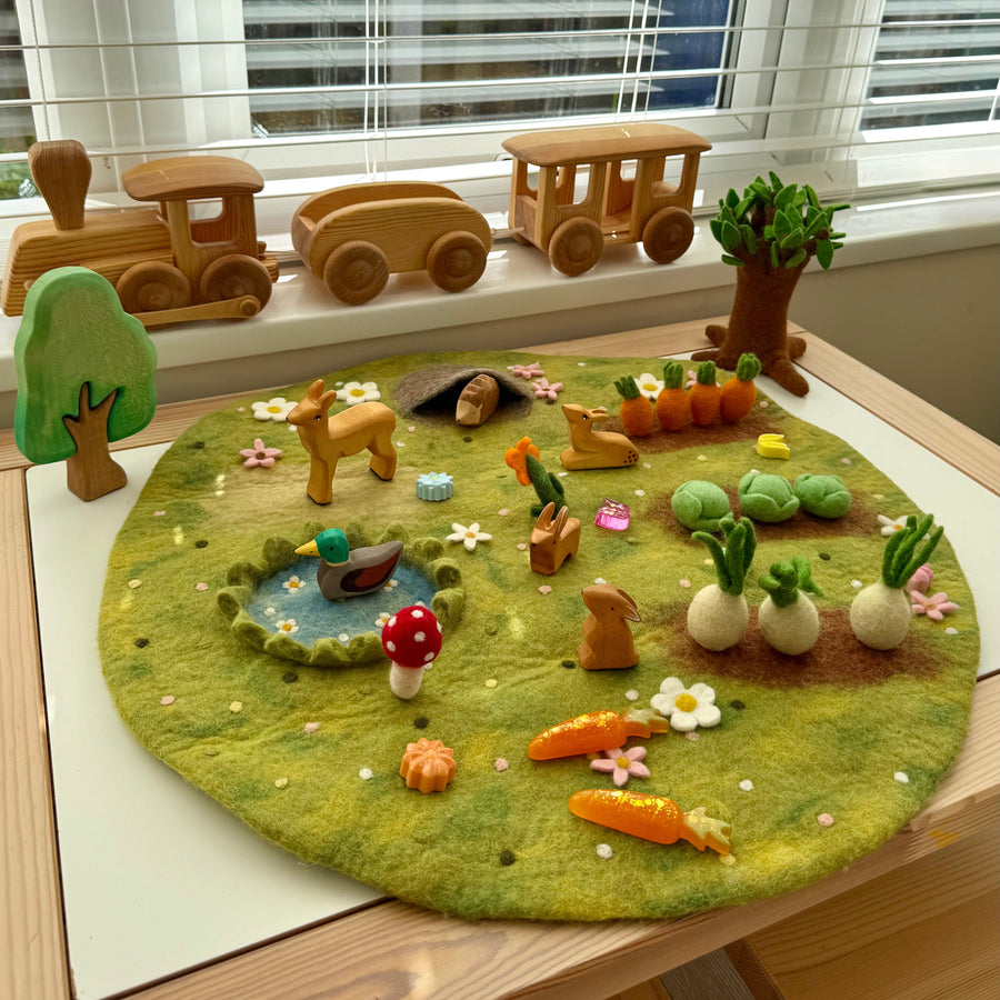 Spring Time felt play mat with hand-felted meadow detailing