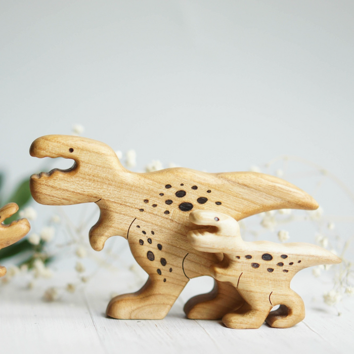 Wooden T-Rex, Mama, a natural wood animal toy by Tiny Fox Hole, cut and finished by hand from solid wood