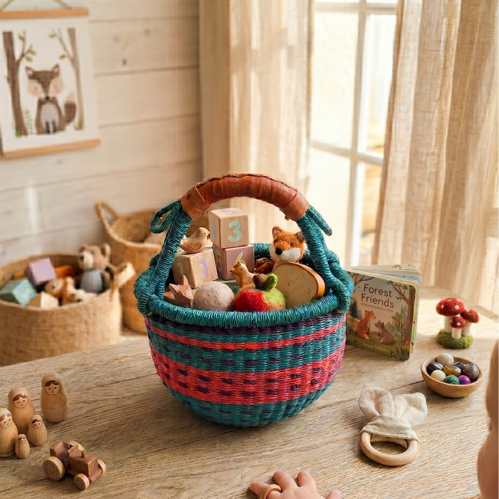Teal & Coral Dream, Child's Bolga Basket