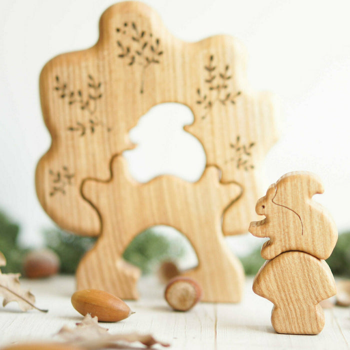 Wooden Tree Puzzle with Squirrel, a natural wood puzzle by Tiny Fox Hole, cut and finished by hand from solid wood
