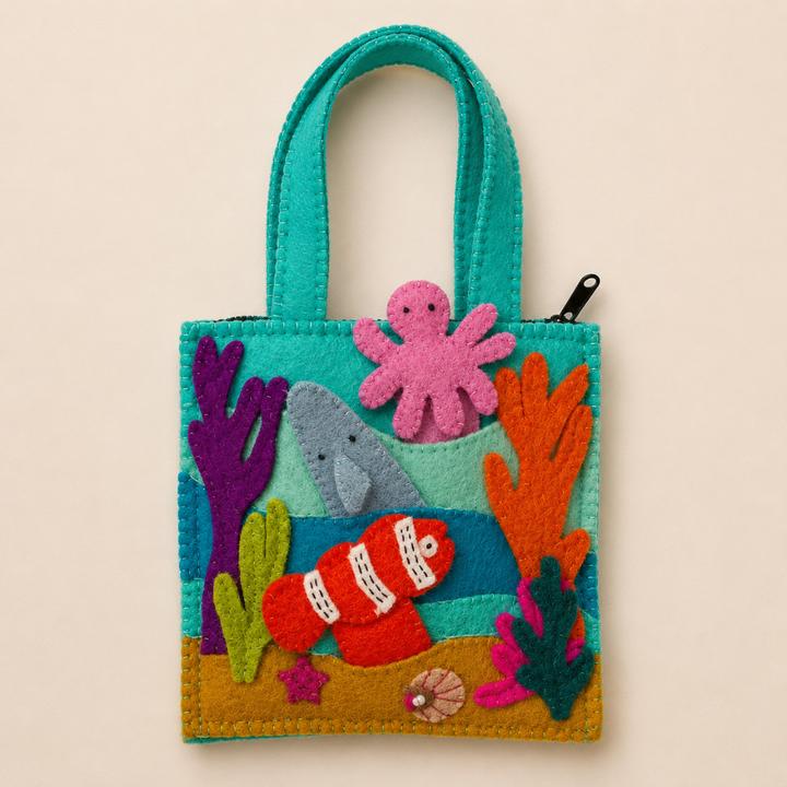 Under the Sea felt finger puppet bag set for storytelling and small-world play