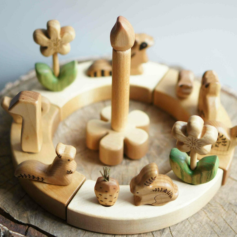 Handmade wooden Waldorf birthday ring, part of the Tiny Fox Hole birthday ring set