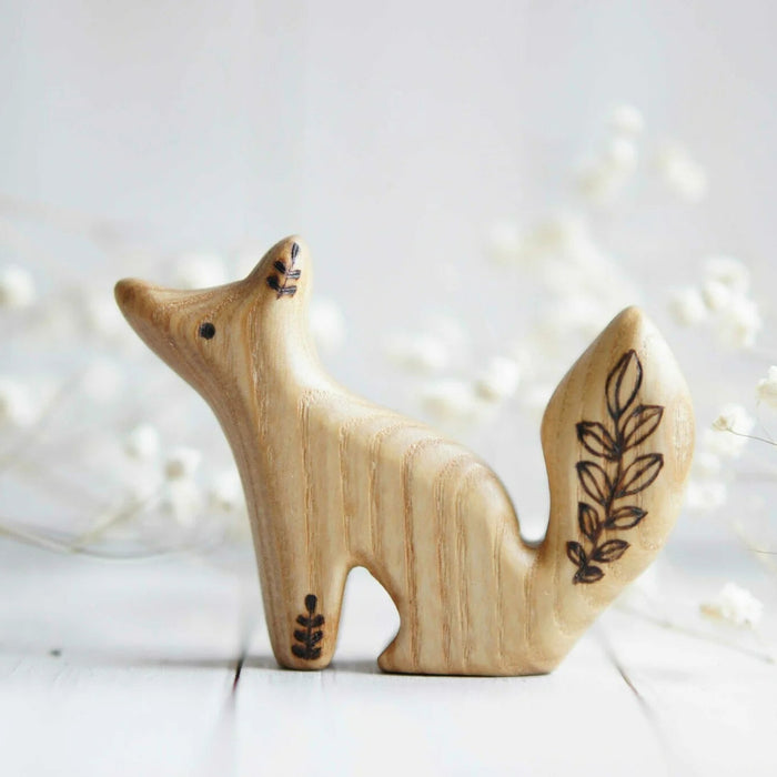 Wooden Baby Fox, Sitting, a natural wood animal toy by Tiny Fox Hole, cut and finished by hand from solid wood