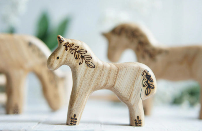 Wooden Baby Horse, a natural wood animal toy by Tiny Fox Hole, cut and finished by hand from solid wood