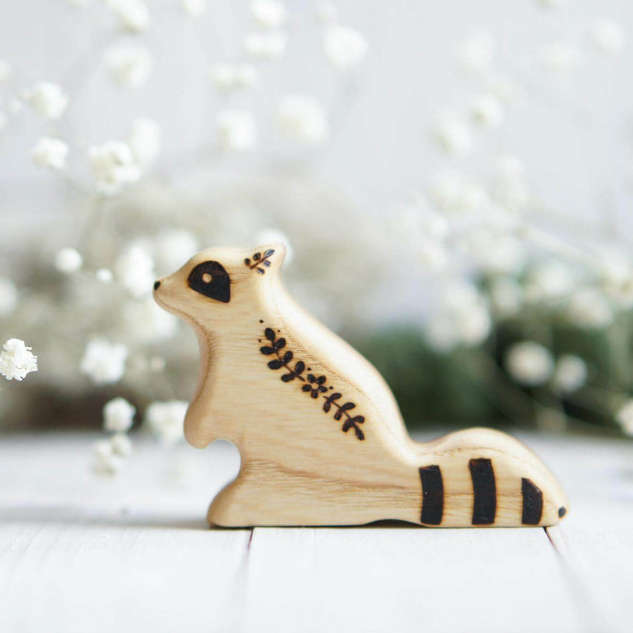 Wooden Baby Raccoon, Sitting