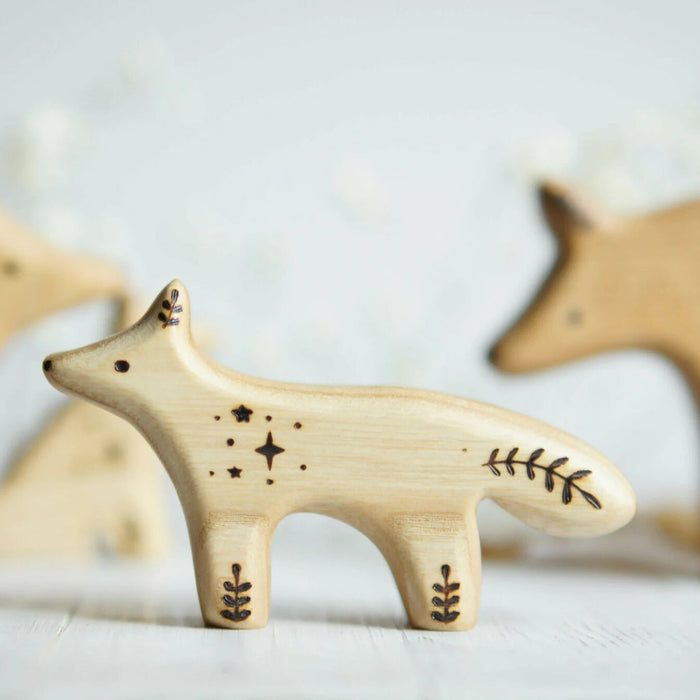 Wooden Baby Wolf, Standing, a natural wood animal toy by Tiny Fox Hole, cut and finished by hand from solid wood