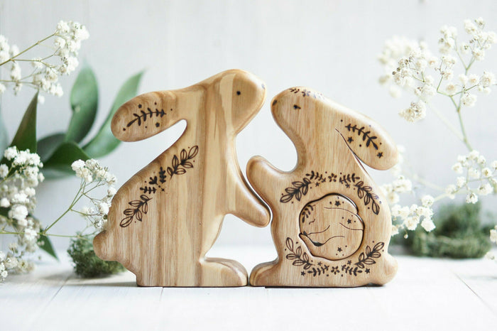 Wooden bunny family announcement puzzle by Tiny Fox Hole (view 4)