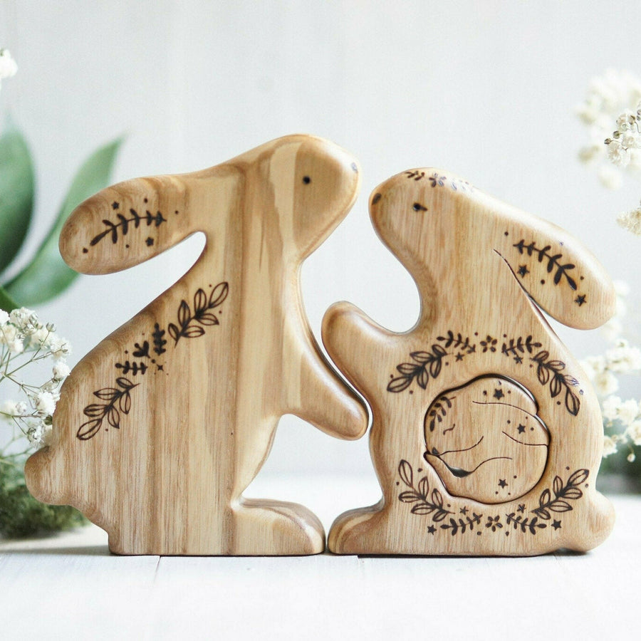 Wooden bunny family announcement puzzle by Tiny Fox Hole (view 4)