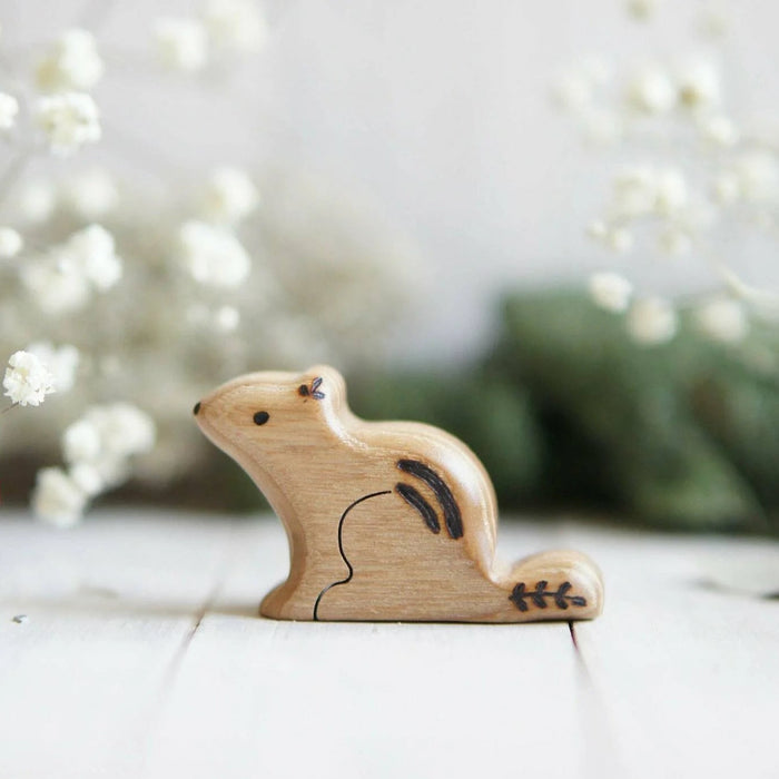 Wooden Chipmunk, Sitting, a natural wood animal toy by Tiny Fox Hole, cut and finished by hand from solid wood